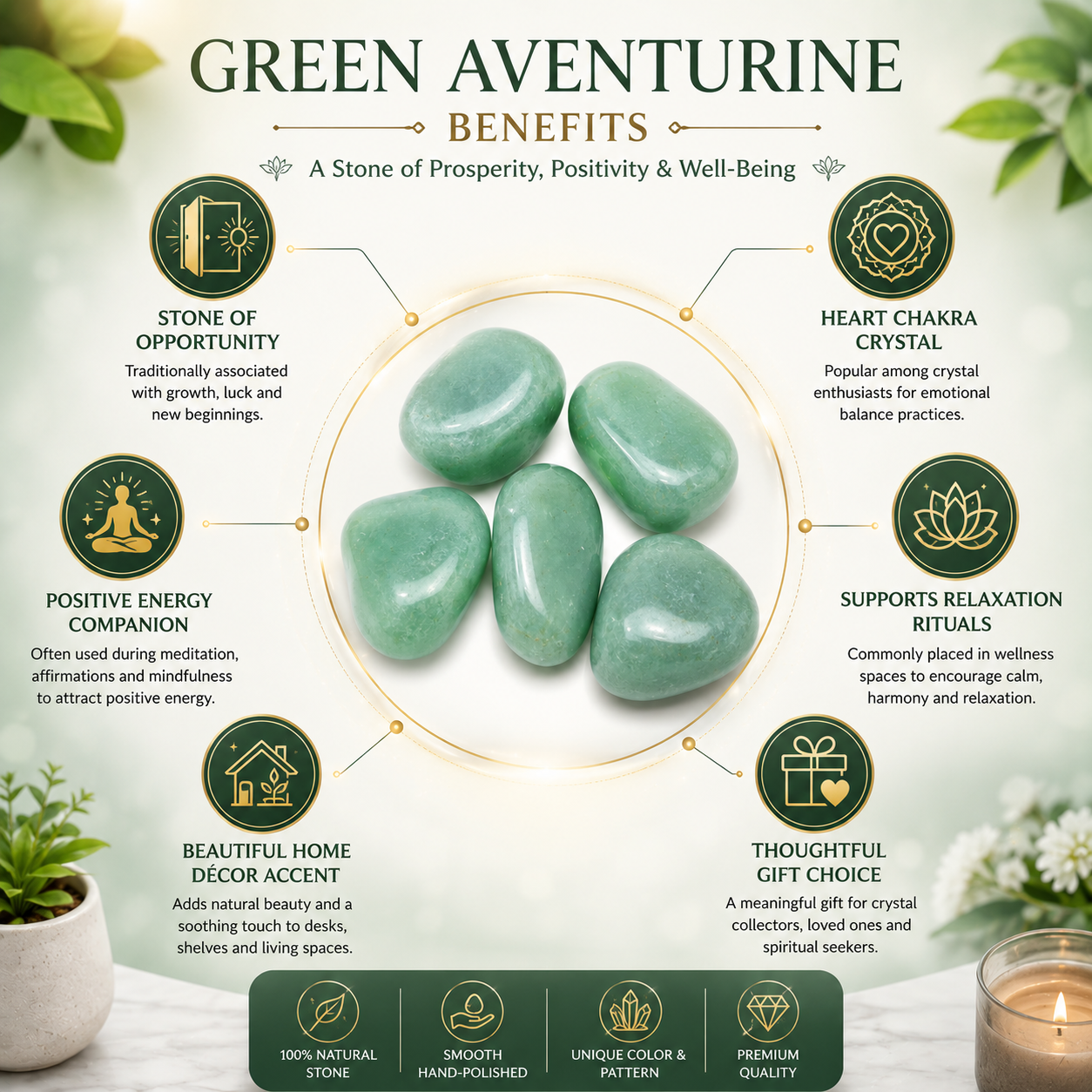 Green Aventurine Crystal Tumbled Stones – Stone of Opportunity | Set of 5 | Dhivarashi