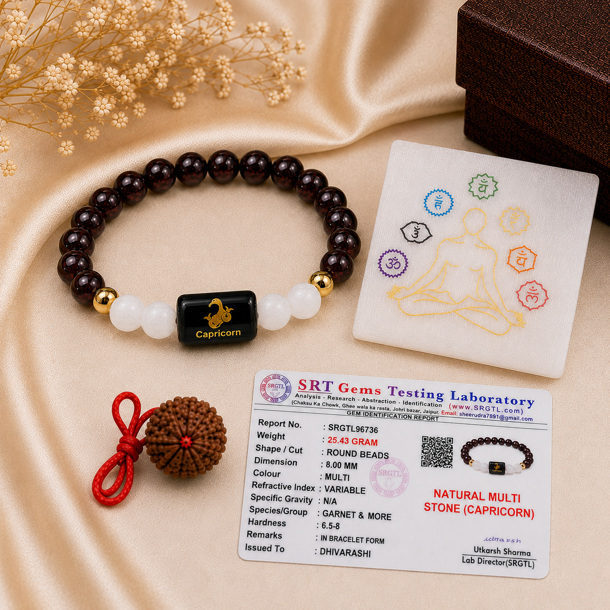 Capricorn Zodiac Bracelet – Certified Garnet & Milky Quartz | Dhivarashi