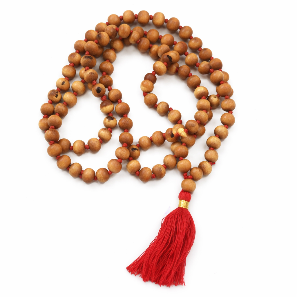 White Chandan Mala Tassel 8mm