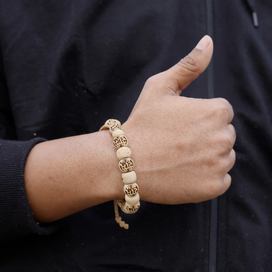 Dhivarashi Tulsi Bracelet with Ram Naam Thread | 100% Natural Tulsi Wood | Spiritual Protection, Peace & Devotion Bracelet for Men & Women