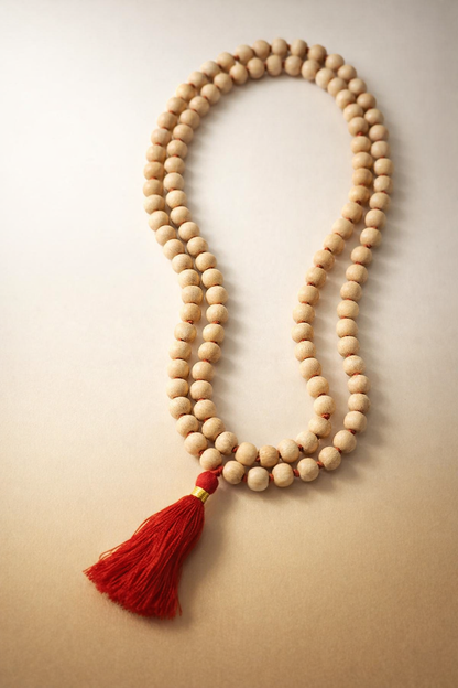 White Chandan Mala Tassel 8mm