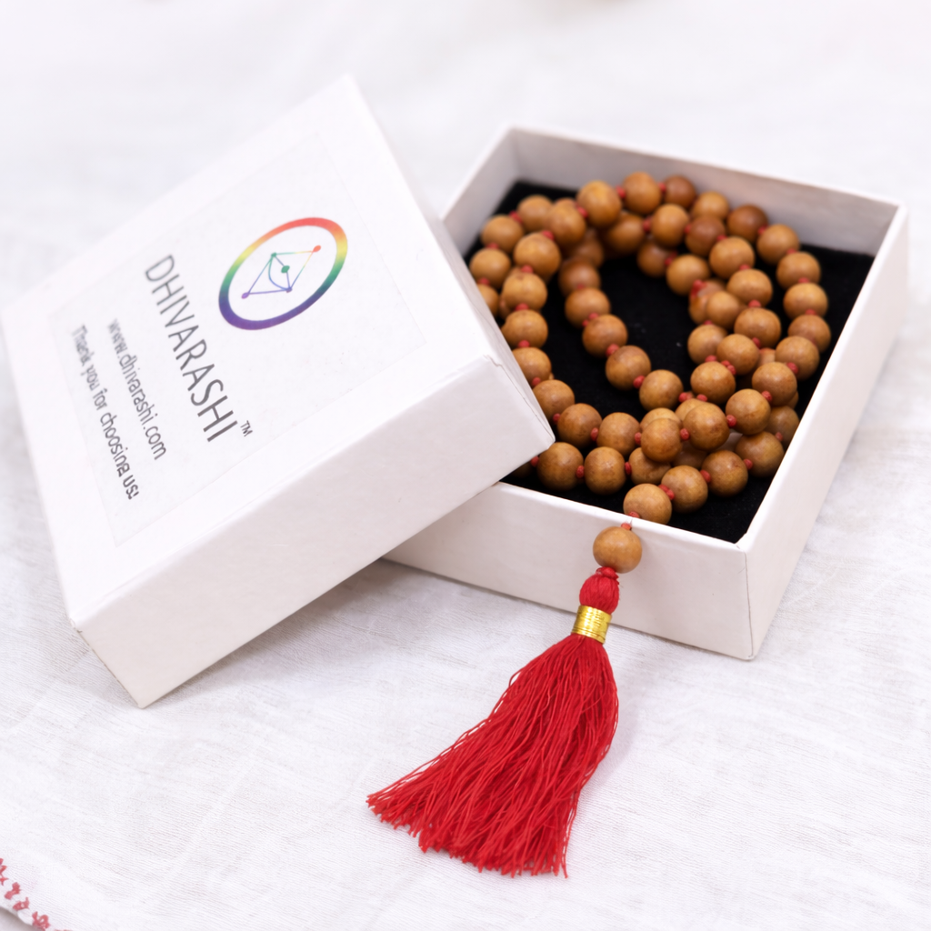 White Chandan Mala Tassel 8mm