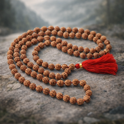Dhivarashi Rudraksha Mala Thread Tassel 8mm - Natural Seeds Spiritual Hindu Japa Meditation Traditional Prayer Necklace