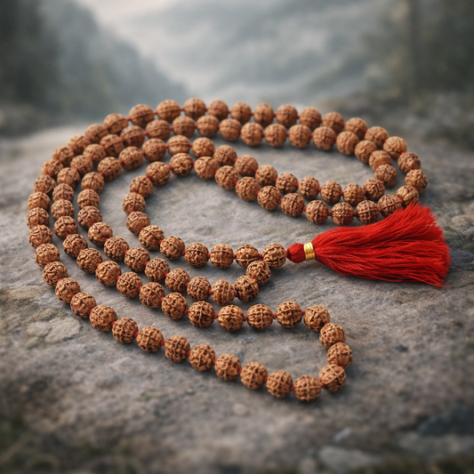 Dhivarashi Rudraksha Mala Thread Tassel 8mm - Natural Seeds Spiritual Hindu Japa Meditation Traditional Prayer Necklace