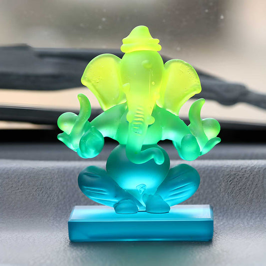 eCraftIndia Green and Blue Double Sided Crystal Car Ganesha Showpiece