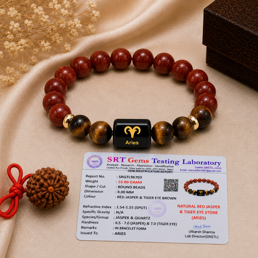 Aries Zodiac Bracelet | Red Jasper & Tiger Eye | Mesh Rashi