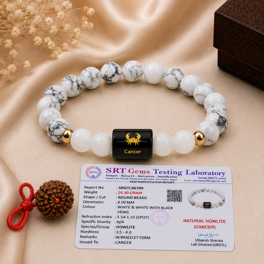 Cancer Zodiac Bracelet | Howlite & Milky Quartz | Kark Rashi