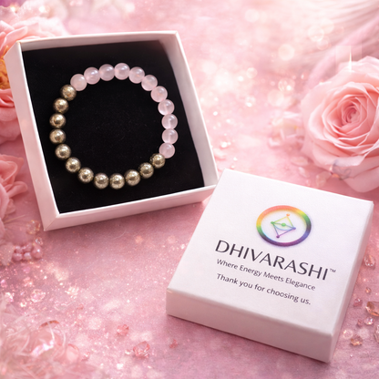 Rose Quartz & Pyrite Crystal Bracelet – Love & Wealth | Dhivarashi