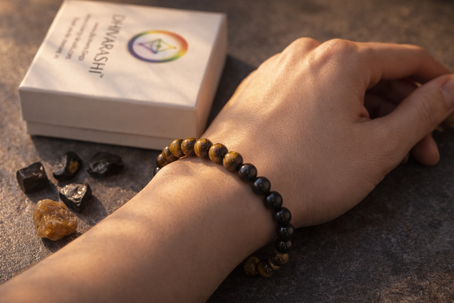 Black Onyx & Tiger Eye Bracelet | Protection, Confidence & Success | Natural Crystal – DHIVARASHI