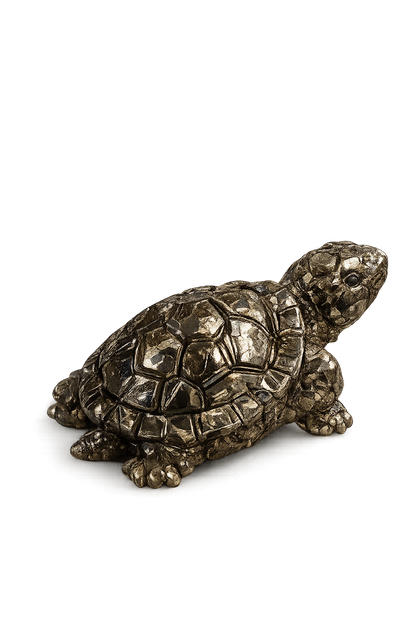 Pyrite Tortoise for Wealth & Vastu | Natural Crystal Bundle with Selenite Plate, Rudraksha & Lab Certificate