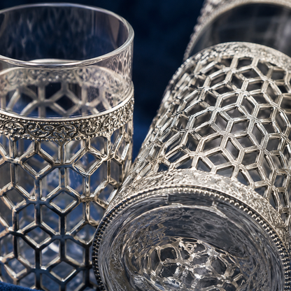 German Silver Glass Bottle & 2 Glasses Set with Blue Velvet Gift Box | Corporate & Wedding Gift