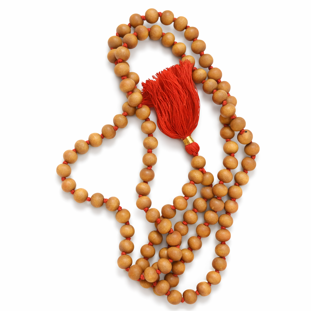 White Chandan Mala Tassel 8mm