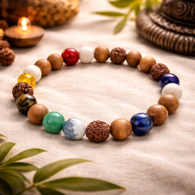 Chakra Rudraksha Sandalwood Mix Bracelet