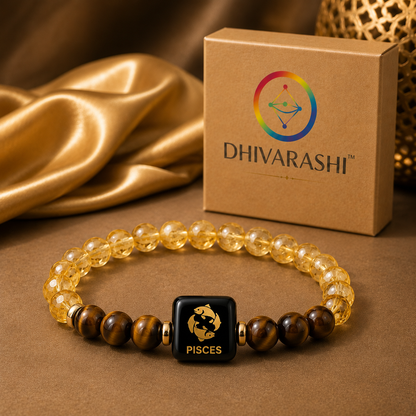 Pisces Zodiac Bracelet (मीन राशि) | Certified Amethyst & Aquamarine | Intuition, Calm & Emotional Balance | Crystal Bracelet for Men & Women