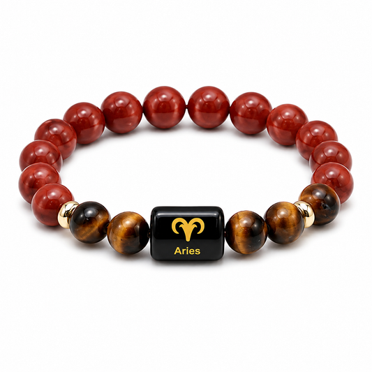 Aries Zodiac Bracelet | Red Jasper & Tiger Eye | Mesh Rashi