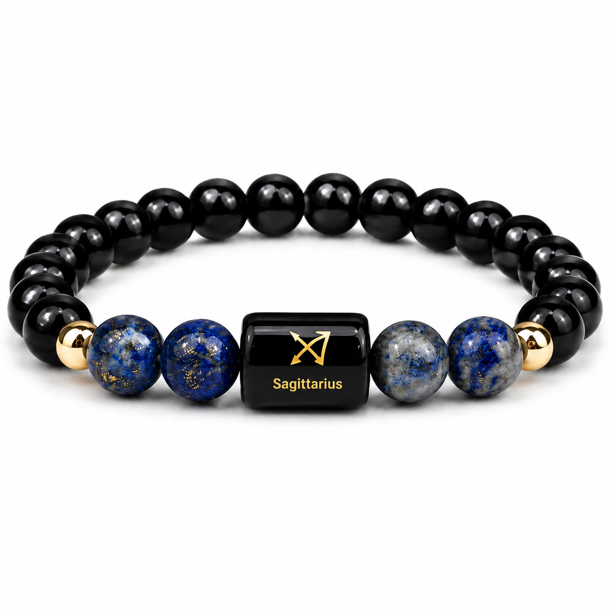 Sagittarius Zodiac Bracelet for Men & Women | Dhanu Rashi Bracelet with Black Obsidian & Lapis Lazuli Beads | Astrology Birth Sign Bracelet for Protection, Focus, Wisdom & Positive Energy | Unisex Stretch Bracelet