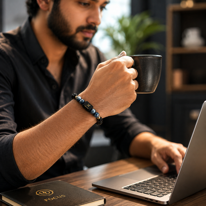 Sagittarius Zodiac Bracelet for Men & Women | Dhanu Rashi Bracelet with Black Obsidian & Lapis Lazuli Beads | Astrology Birth Sign Bracelet for Protection, Focus, Wisdom & Positive Energy | Unisex Stretch Bracelet