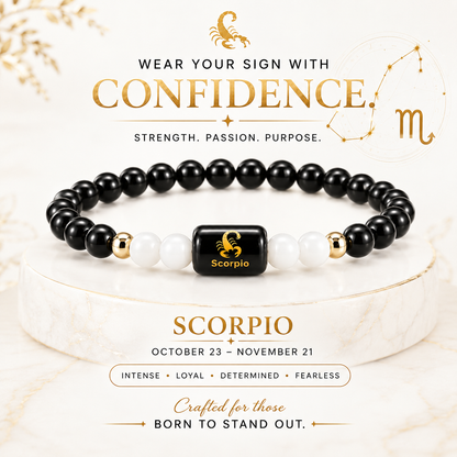 Scorpio Zodiac Bracelet | Black Obsidian & Milky Quartz | Vrishchik Rashi