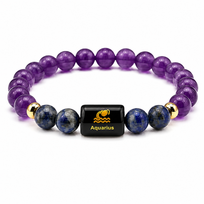 Aquarius Zodiac Bracelet | Amethyst & Lapis Lazuli | Kumbh Rashi