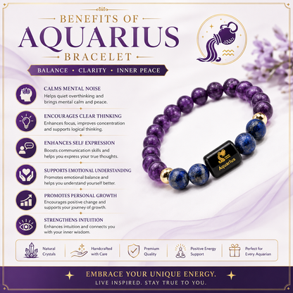 Aquarius Zodiac Bracelet | Amethyst & Lapis Lazuli | Kumbh Rashi