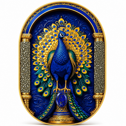 Pyrite & Lapis Lazuli Peacock Frame | Handcrafted Crystal Wall Art | 29×19 cm