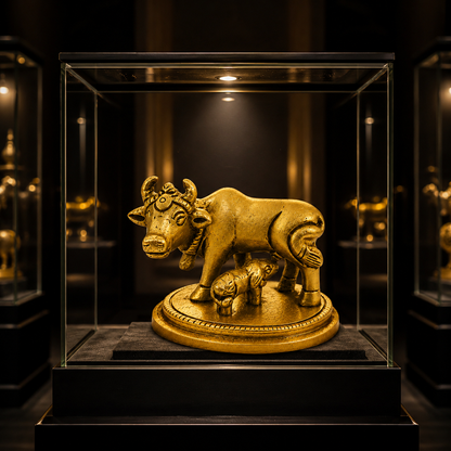 Kamdhenu Cow with Calf Brass Idol | Premium Vastu Décor for Home Temple & Office