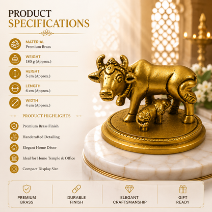 Kamdhenu Cow with Calf Brass Idol | Premium Vastu Décor for Home Temple & Office
