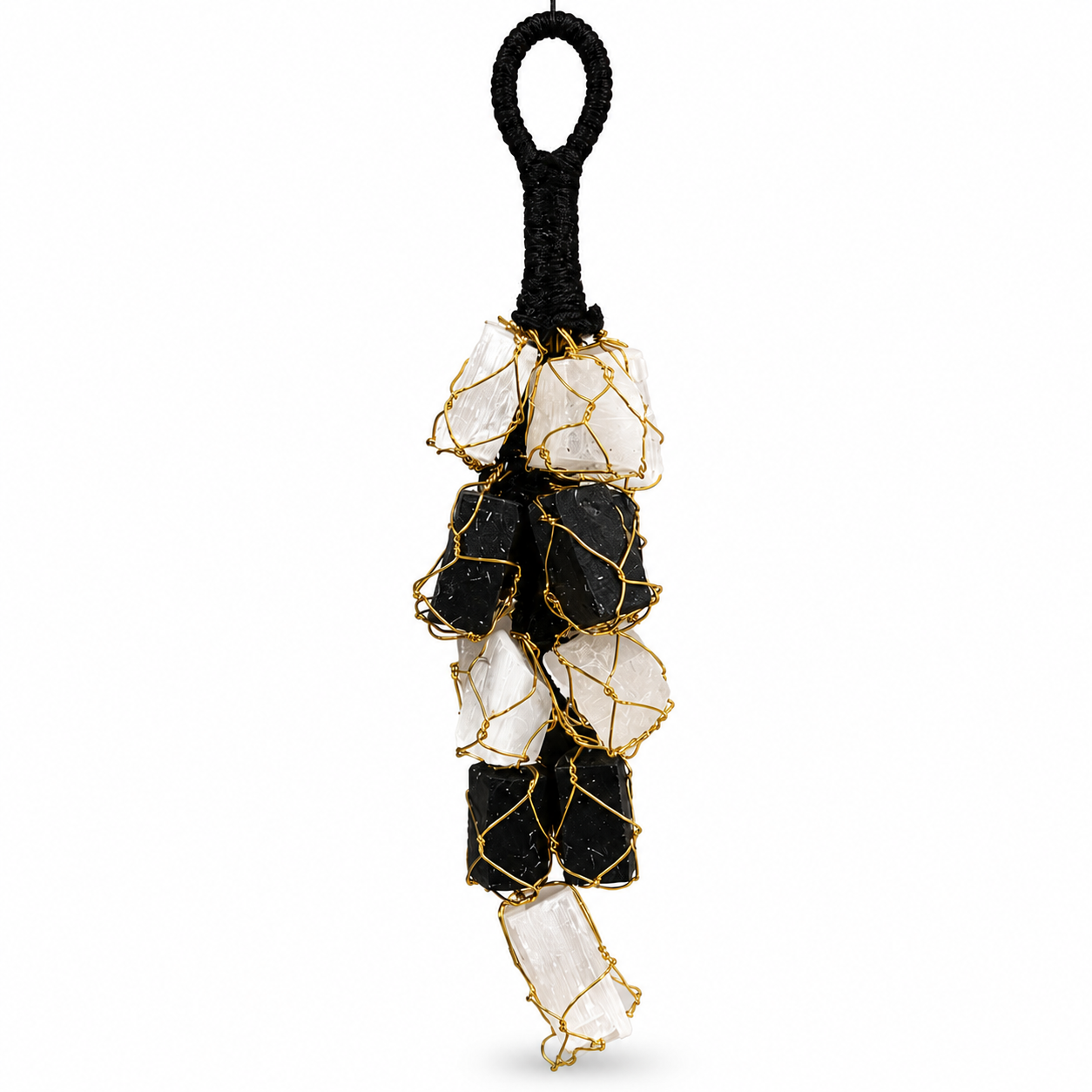Black Tourmaline Stone and Selenite Crystals Door Hanging Nazar Battu for Home Entrance