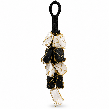Black Tourmaline Stone and Selenite Crystals Door Hanging Nazar Battu for Home Entrance
