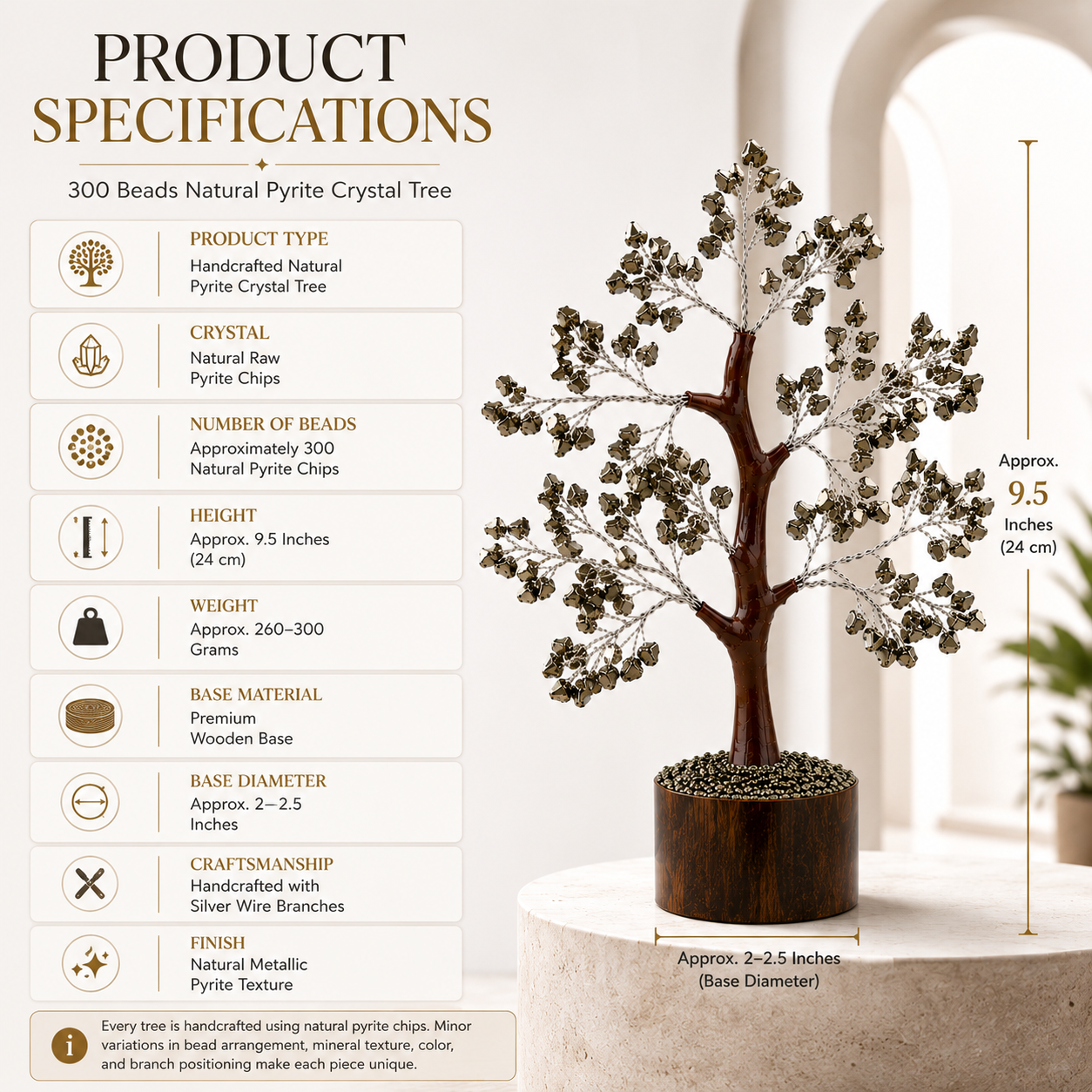 Natural Pyrite Crystal Tree | 300 Beads | Vastu & Feng Shui Décor | Dhivarashi®