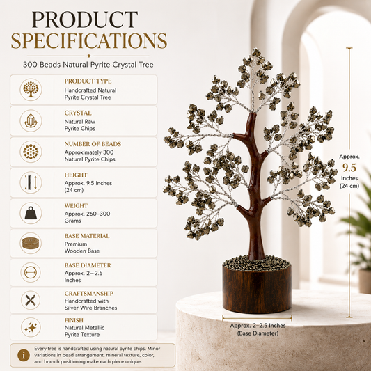 Natural Pyrite Crystal Tree | 300 Beads | Vastu & Feng Shui Décor | Dhivarashi®