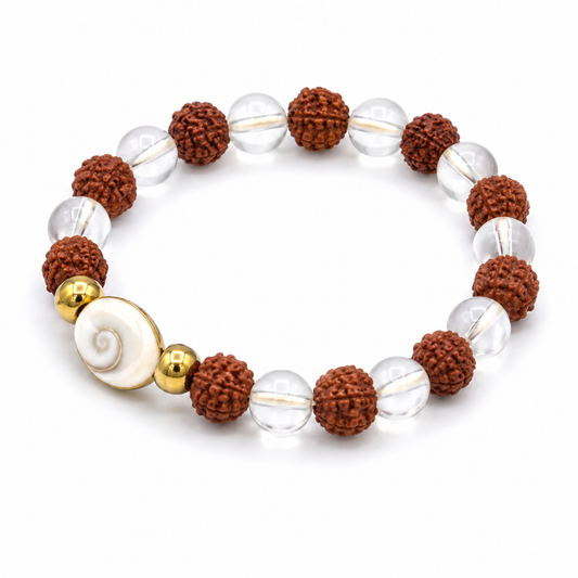 Original Rudraksha Clear Quartz Gomti Chakra Bracelet | Spiritual Protection & Positive Energy