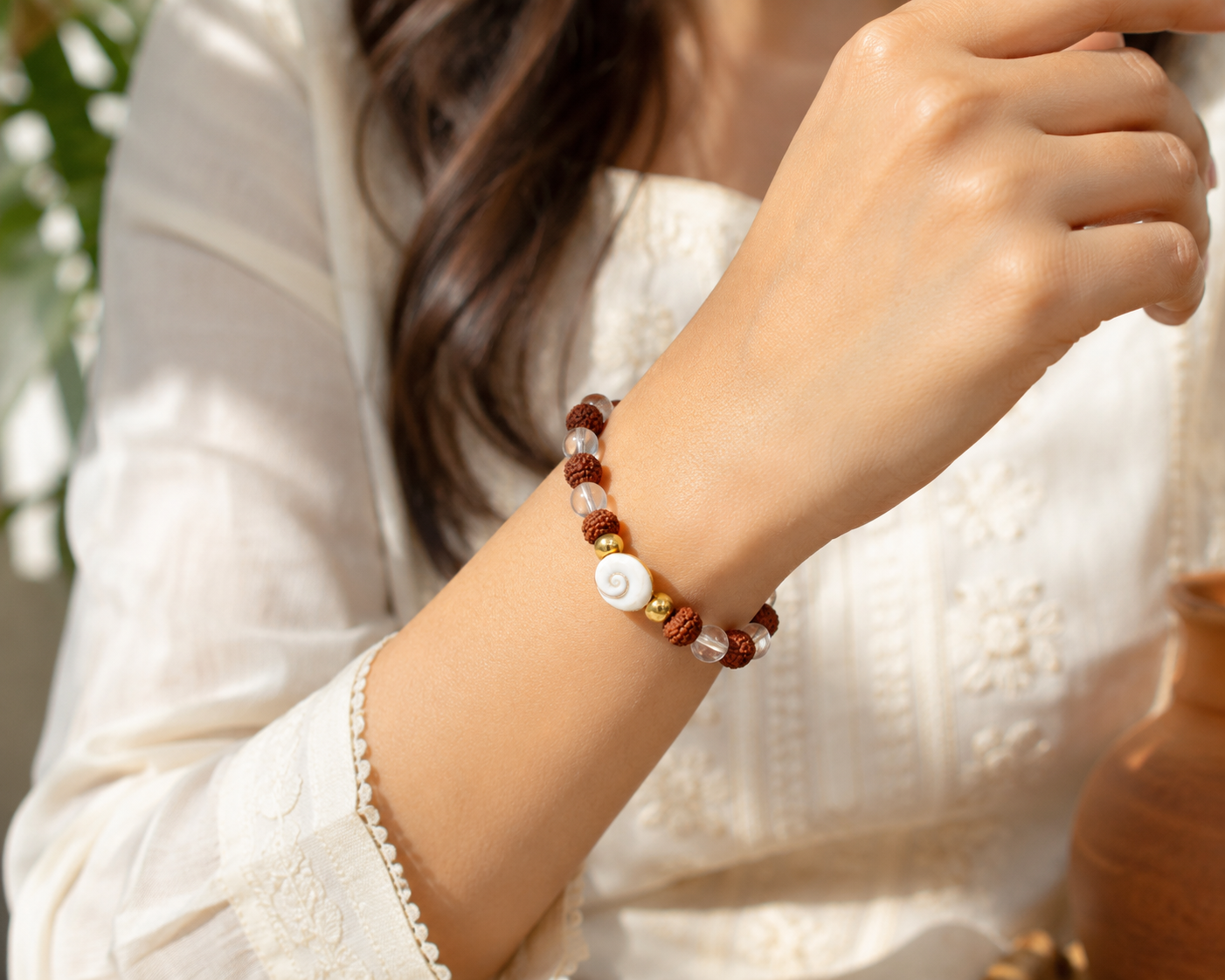Original Rudraksha Clear Quartz Gomti Chakra Bracelet | Spiritual Protection & Positive Energy