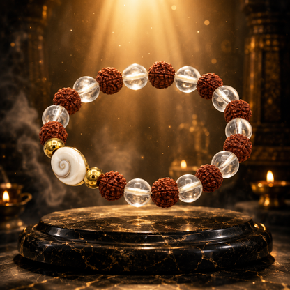 Original Rudraksha Clear Quartz Gomti Chakra Bracelet | Spiritual Protection & Positive Energy