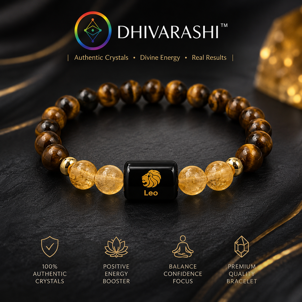 Leo (सिंह राशि) Bracelet – Tiger Eye & Citrine for Confidence & Leadership