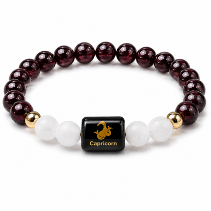 Capricorn Zodiac Bracelet – Certified Garnet & Milky Quartz | Dhivarashi