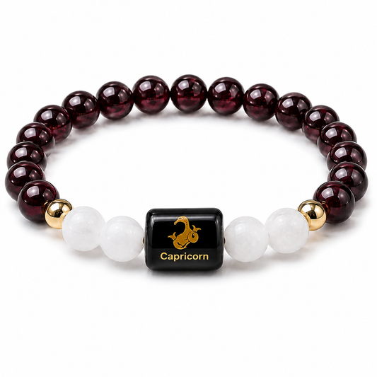 Capricorn Zodiac Bracelet – Certified Garnet & Milky Quartz | Dhivarashi