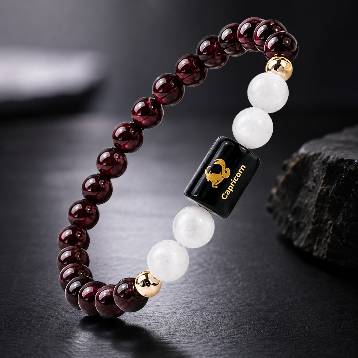Capricorn Zodiac Bracelet – Certified Garnet & Milky Quartz | Dhivarashi