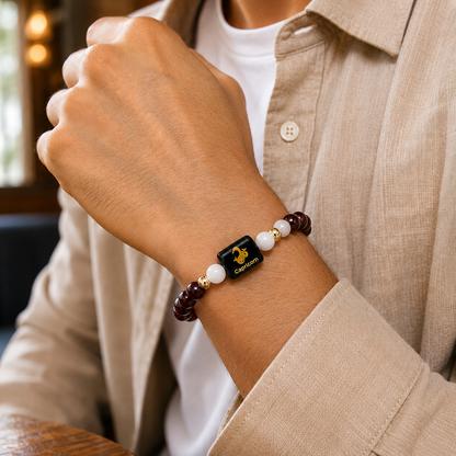 Capricorn Zodiac Bracelet – Certified Garnet & Milky Quartz | Dhivarashi
