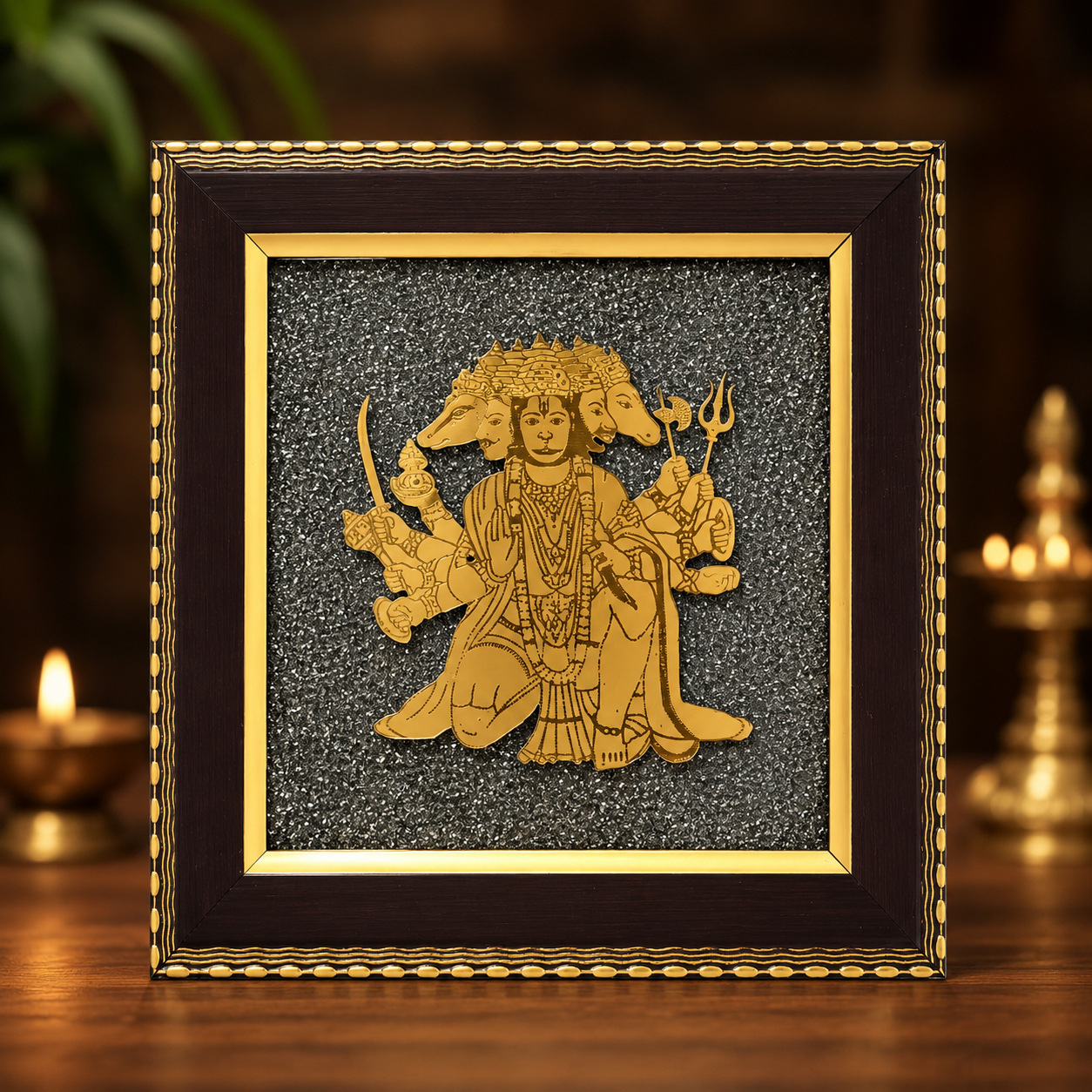 Panchmukhi Hanuman Pyrite Stone Frame – Protection, Wealth & Vastu Décor | Dhivarashi