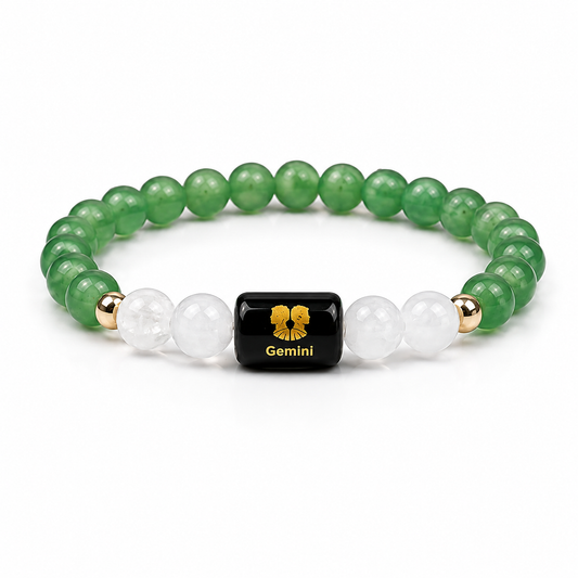 Gemini Zodiac Bracelet | Green Aventurine & Milky Quartz | Mithun Rashi