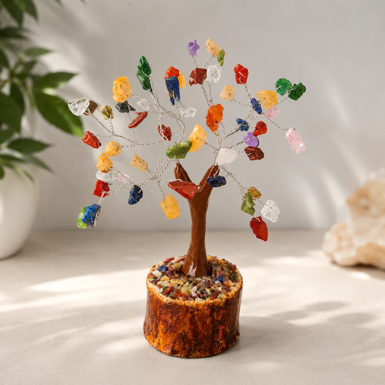 7 Chakra Crystal Tree – 50 Natural Healing Gemstones | Feng Shui & Vastu Decor | 6 Inch Handmade Tree