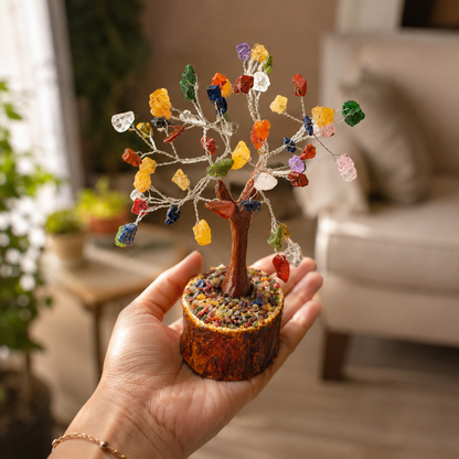 7 Chakra Crystal Tree – 50 Natural Healing Gemstones | Feng Shui & Vastu Decor | 6 Inch Handmade Tree