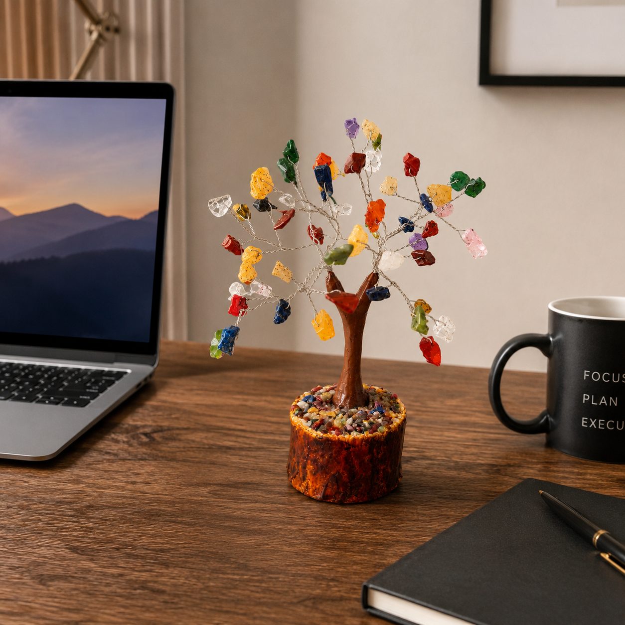 7 Chakra Crystal Tree – 50 Natural Healing Gemstones | Feng Shui & Vastu Decor | 6 Inch Handmade Tree