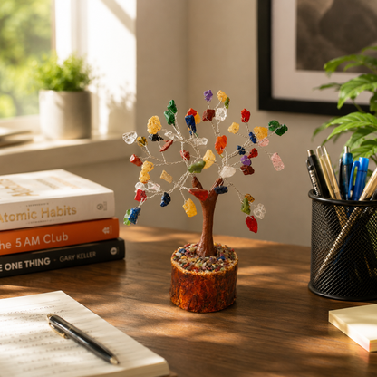 7 Chakra Crystal Tree – 50 Natural Healing Gemstones | Feng Shui & Vastu Decor | 6 Inch Handmade Tree