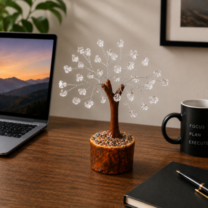 Dhivarashi® Clear Quartz Crystal Tree (50 Beads) | Handmade 6 Inch Natural Crystal Tree for Home, Office & Meditation Decor | 65g