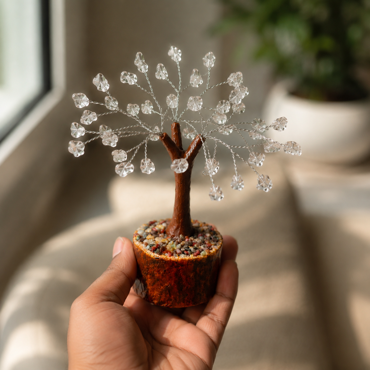 Dhivarashi® Clear Quartz Crystal Tree (50 Beads) | Handmade 6 Inch Natural Crystal Tree for Home, Office & Meditation Decor | 65g