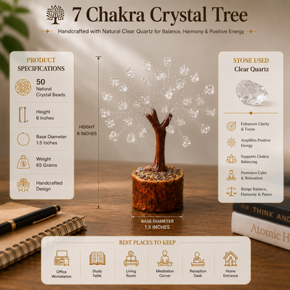 Dhivarashi® Clear Quartz Crystal Tree (50 Beads) | Handmade 6 Inch Natural Crystal Tree for Home, Office & Meditation Decor | 65g