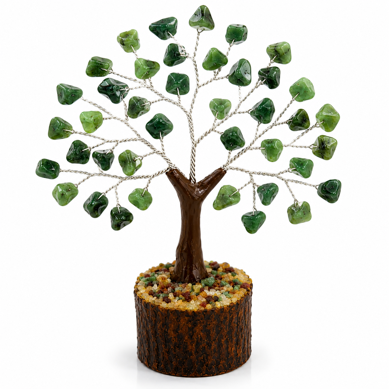 Green Jade Crystal Tree – 50 Bead Handcrafted Gemstone Tree | Prosperity & Positive Energy