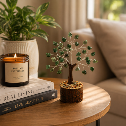 Green Jade Crystal Tree – 50 Bead Handcrafted Gemstone Tree | Prosperity & Positive Energy